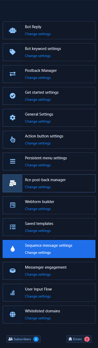 بعد Change settings — Messenger Sequence: Classic / Flow Builder / Lists