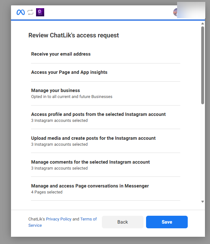 Review ChatLik permissions before Save