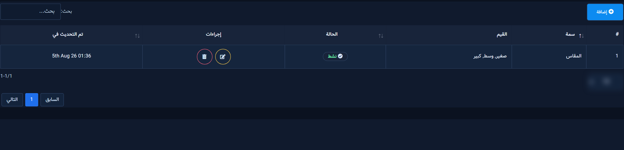 Product attributes such as size and their values