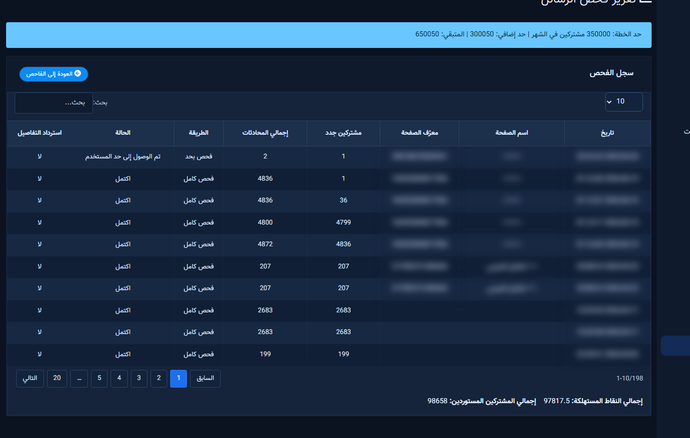 تقرير فحص الرسائل وسجل العمليات