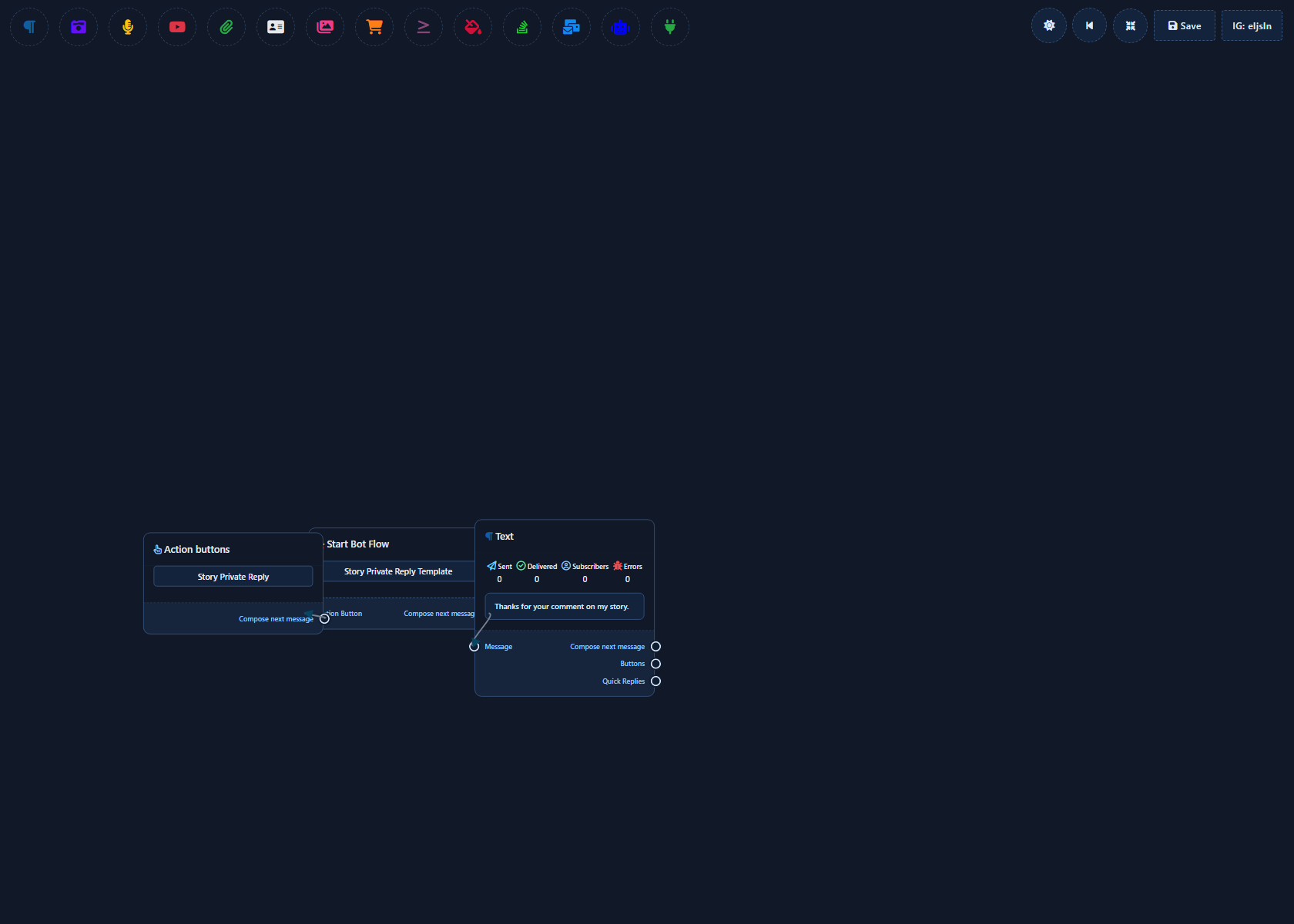Story Private Reply Template editor