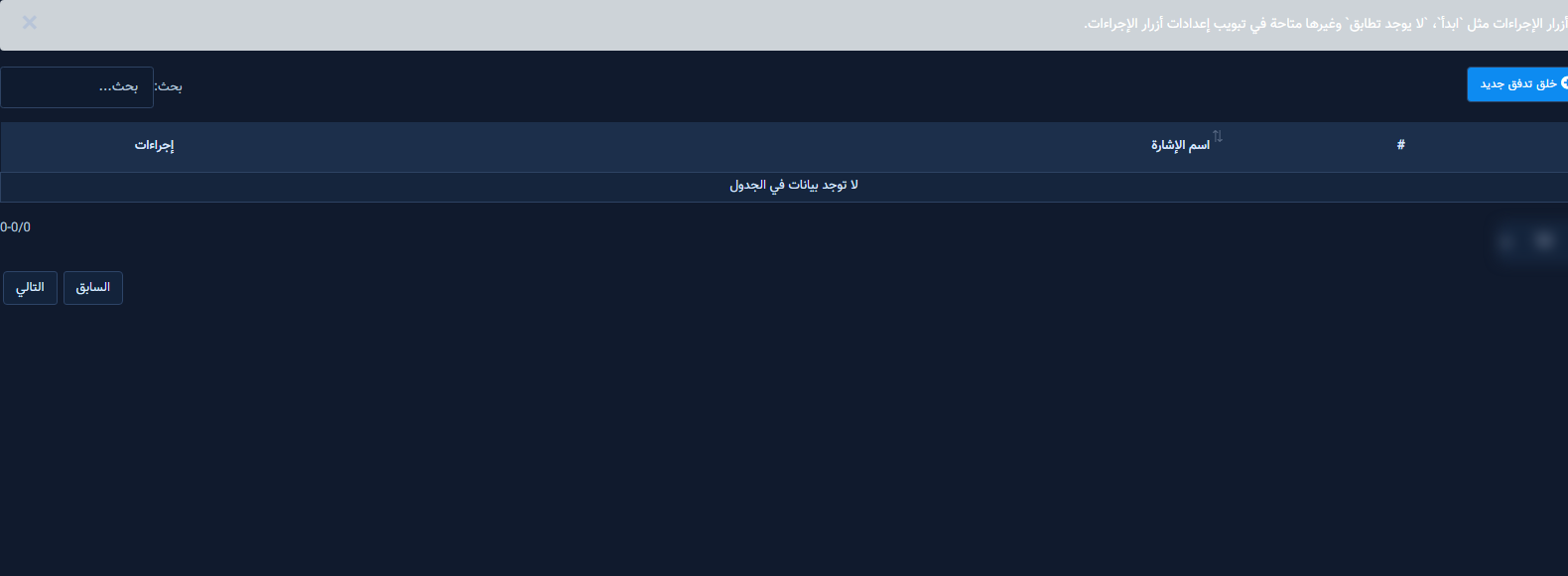 قائمة تدفقات رد بوت مفتوحة في إدارة البوت